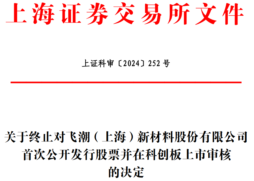 飞潮新材终止科创板IPO 原拟募资9.28亿国金证券保荐